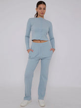 Fine Rib Button Detail Top & Wide Leg Trouser Set – Women’s Co-Ord Outfit