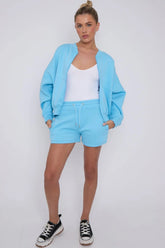Bomber Style Zip Top & Shorts Set – Women’s Casual Co-Ord Outfit