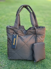 Large Quilted Padded Tote Bag – Women’s Shoulder Pillow Handbag (Grey)