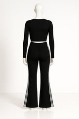 Teen Girls Flared Stripe Pants – High Stretch Knit Trousers with Side Stripe Detail