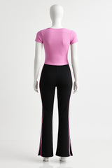 Women’s High-Waisted Tie Front Flared Pants – Star Patchwork Wide Leg Trousers