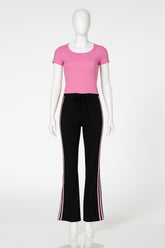 Women’s High-Waisted Tie Front Flared Pants – Star Patchwork Wide Leg Trousers