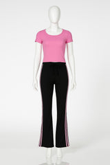 Women’s High-Waisted Tie Front Flared Pants – Star Patchwork Wide Leg Trousers