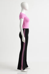 Women’s High-Waisted Tie Front Flared Pants – Star Patchwork Wide Leg Trousers