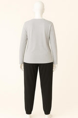 Women’s Slogan Print Knit Pajama Set – Light Grey & Wine | Cozy 2-Piece Loungewear