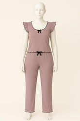 Women’s Bow Front Lounge Set – Lettuce Trim 2 Piece Sleepwear & Casual Loungewear