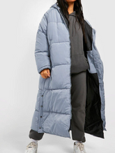 Hooded Longline Puffer Jacket – Women’s Grey Winter Coat