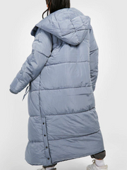 Hooded Longline Puffer Jacket – Women’s Grey Winter Coat