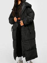 Hooded Longline Puffer Jacket – Women’s Black Winter Coat