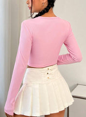 PINK HEART CUT OUT RUCHED CROP TEE