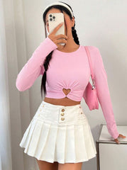PINK HEART CUT OUT RUCHED CROP TEE