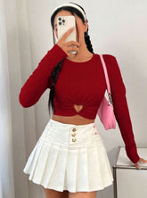 WINE HEART CUT OUT RUCHED CROP TEE