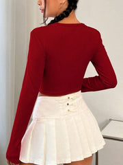 WINE HEART CUT OUT RUCHED CROP TEE