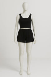 RIBBED KNIT TANK TOP & SHORTS Women’s Ribbed Knit Tank Top & High-Waisted Shorts Lounge Set