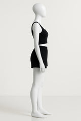 Women’s Solid Ribbed Knit Crop Tank Top & High-Waisted Shorts Set – 2 Piece Lounge Outfit