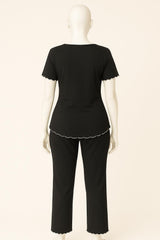 Women’s Colour-Block Lounge Set with Lace Trim & Curved Hem – 2 Piece Casual Sleepwear