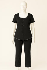 Women’s Colour-Block Lounge Set with Lace Trim & Curved Hem – 2 Piece Casual Sleepwear