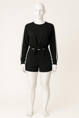 DOUBLE SIDE STRIPE JERSEY LOUNGE SHORT SET-GREY