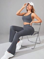 CHARCOAL YOGA RIBBED WORKOUT SET-1