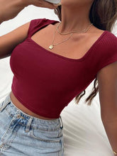 SQUARE NECK RIB-KNIT FORM FITTED CROP TEE