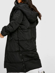 Hooded Longline Puffer Jacket – Women’s Black Winter Coat