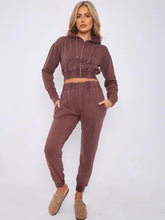 Acid Wash Cropped Zip Hoodie & Joggers Set – Women’s Tracksuit Co-Ord