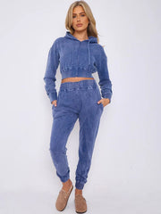 Acid Wash Cropped Zip Hoodie & Joggers Set – Women’s Tracksuit Co-Ord
