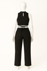 Women’s Criss Cross Mock Neck Top & Seam Front Flared Pants Set – 2 Piece Ribbed Outfit