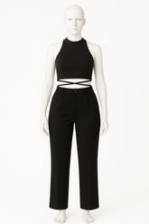 Women’s Criss Cross Mock Neck Top & Seam Front Flared Pants Set – 2 Piece Ribbed Outfit