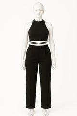 Women’s Criss Cross Mock Neck Top & Seam Front Flared Pants Set – 2 Piece Ribbed Outfit