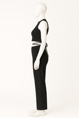 Women’s Criss Cross Mock Neck Top & Seam Front Flared Pants Set – 2 Piece Ribbed Outfit