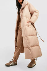 Belted Duvet Puffer Jacket – Women’s Warm Winter Coat