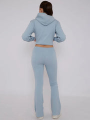 Interlock Cropped Zip Hoodie & Bell Bottom Trouser Set – Women’s Tracksuit Co-Ord