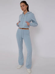 Interlock Cropped Zip Hoodie & Bell Bottom Trouser Set – Women’s Tracksuit Co-Ord