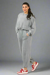 Acid Wash Sweat & Bubble Hem Jogger Set – Women’s Co-Ord Tracksuit