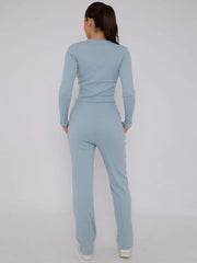 Fine Rib Button Detail Top & Wide Leg Trouser Set – Women’s Co-Ord Outfit
