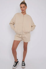 Bomber Style Zip Top & Shorts Set – Women’s Casual Co-Ord Outfit