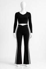 Teen Girls Flared Stripe Pants – High Stretch Knit Trousers with Side Stripe Detail