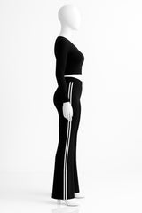 Teen Girls Flared Stripe Pants – High Stretch Knit Trousers with Side Stripe Detail