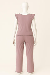 Women’s Bow Front Lounge Set – Lettuce Trim 2 Piece Sleepwear & Casual Loungewear