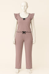 Women’s Bow Front Lounge Set – Lettuce Trim 2 Piece Sleepwear & Casual Loungewear