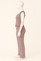 Women’s Bow Front Lounge Set – Lettuce Trim 2 Piece Sleepwear & Casual Loungewear