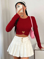 WINE HEART CUT OUT RUCHED CROP TEE