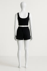 Women’s Solid Ribbed Knit Crop Tank Top & High-Waisted Shorts Set – 2 Piece Lounge Outfit