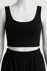 Women’s Solid Ribbed Knit Crop Tank Top & High-Waisted Shorts Set – 2 Piece Lounge Outfit