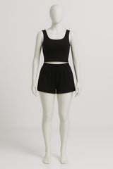 Women’s Solid Ribbed Knit Crop Tank Top & High-Waisted Shorts Set – 2 Piece Lounge Outfit