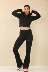 Interlock Cropped Zip Hoodie & Bell Bottom Trouser Set – Women’s Tracksuit Co-Ord
