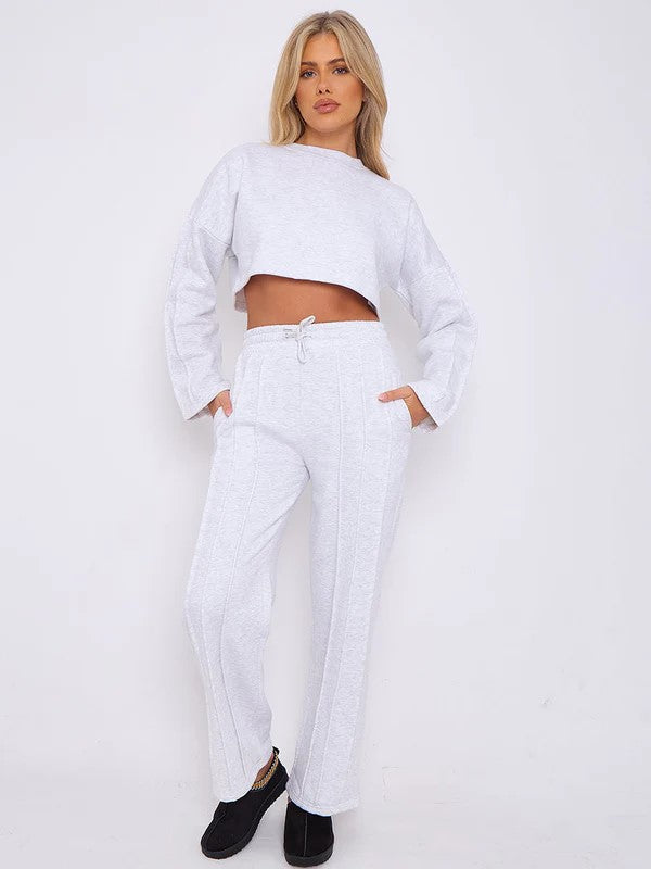 Seam Detail Joggers & Cropped Sweat Set – Women’s Co-Ord Tracksuit