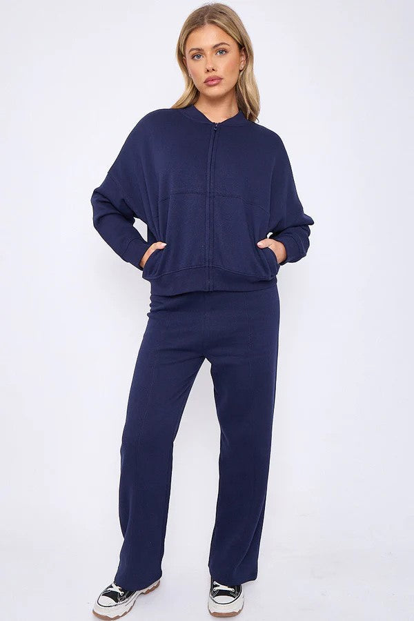 Bomber Style Fleece Zipper Suit – Women’s Cozy Tracksuit Co-Ord
