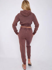 Acid Wash Cropped Zip Hoodie & Joggers Set – Women’s Tracksuit Co-Ord